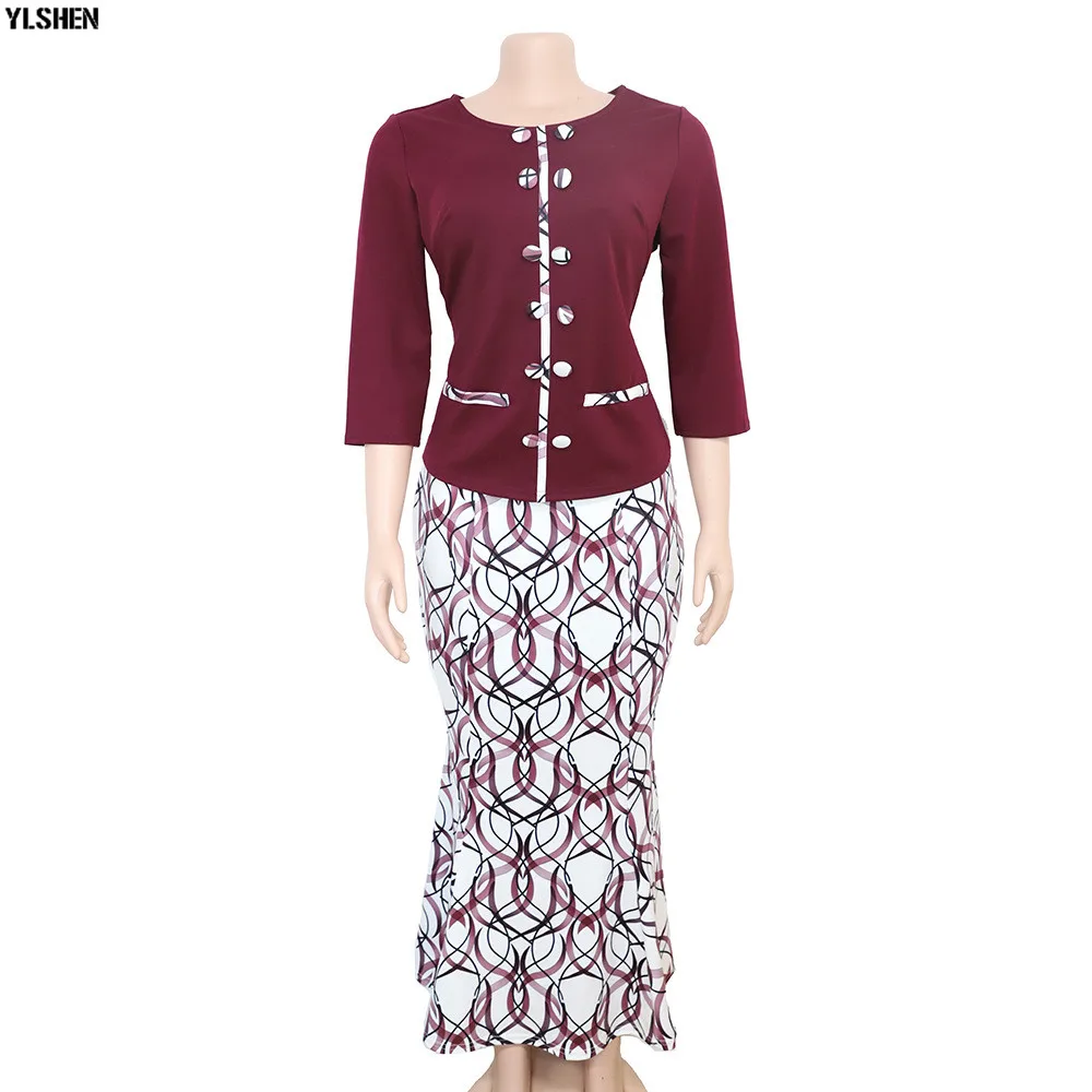 2 Piece Set African Dresses for Women Print Clothes Dashiki Tops + Skirt Suits Bazin Riche Fashion Robe Africaine Femme | Тематическая
