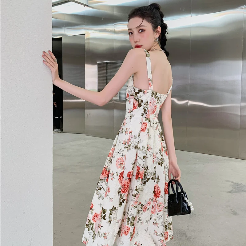 

Korejepo Women Dress Elegant Vintage Spaghetti Strap V-neck Fashion Female Dresses 2021 Summer A-line Vestidos