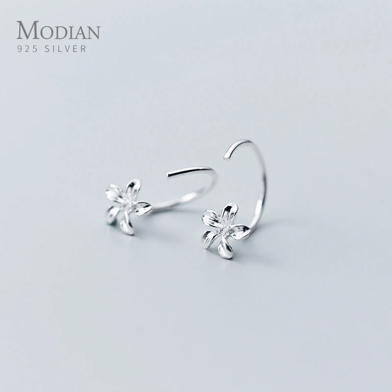 Modian Настоящее 925 пробы серебряные Простые Цветочные очаровательные изысканные серьги-кольца для женщин из стерлингового серебра Свадебные ювелирные изделия