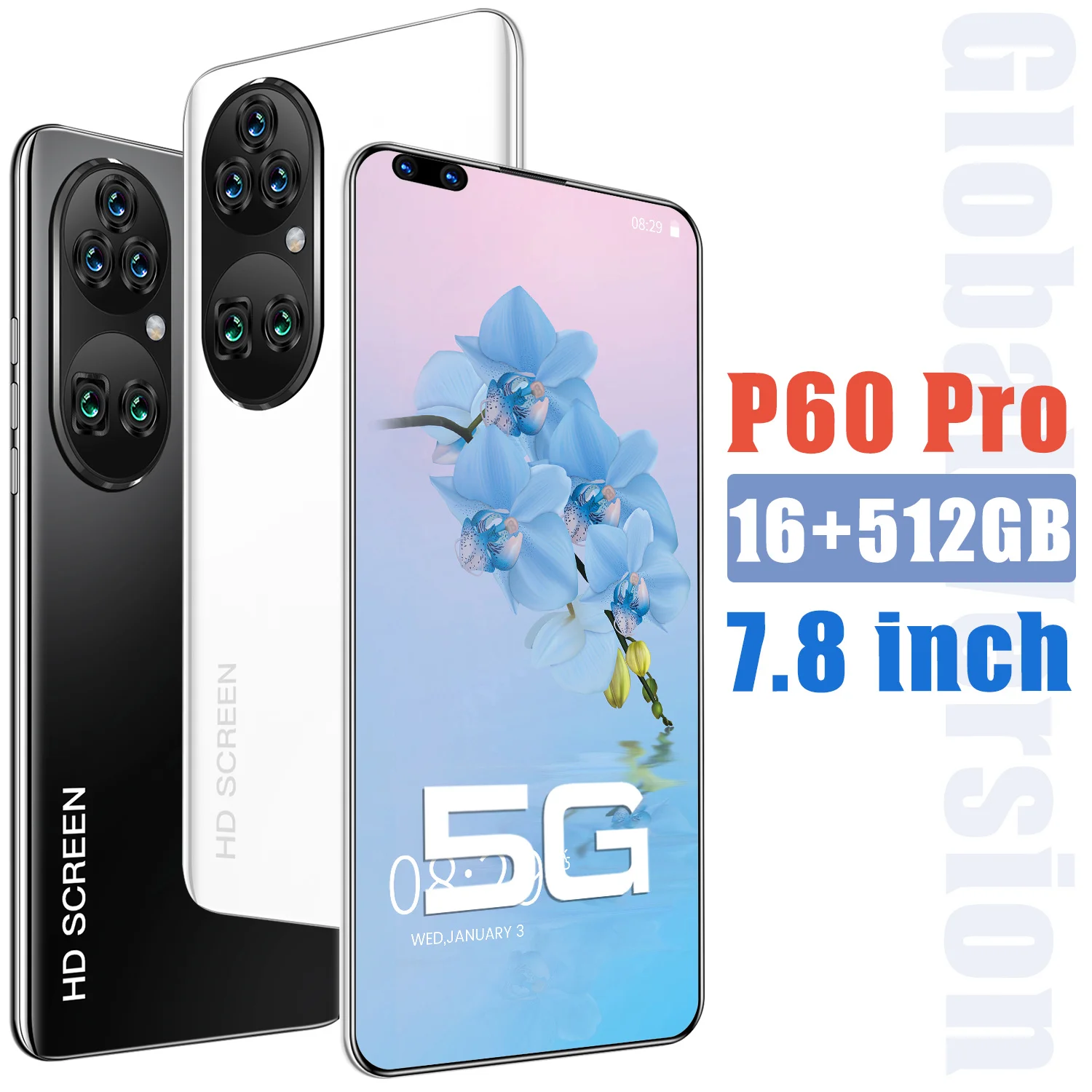 

Global 5G Version P60 Pro 10Core Processor 7.8 Infinity-o Screen 5600mAh Battery 16+512GB Daul SIM Face ID 40+48MP Android 11