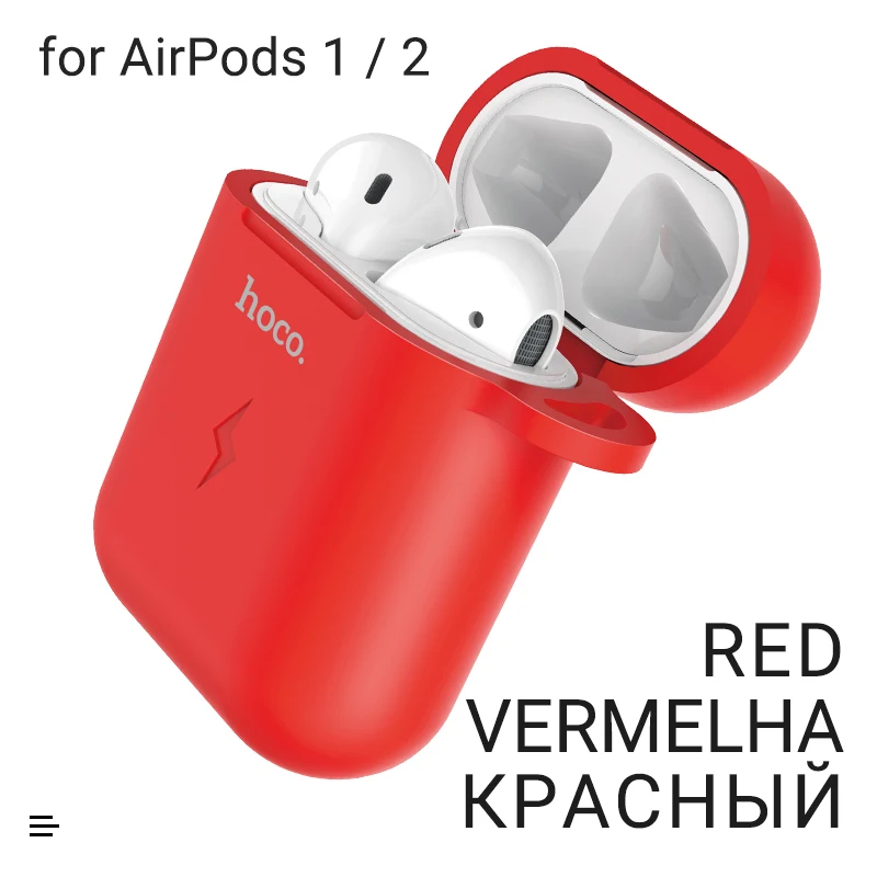 Red hoco CW22 силиконовый чехол для AirPods беспроводная зарядка защитный чехол от царапин и ударов для Air Pods поддержка для QI мягкий цветной чехол защита корпуса гарнитуры беспроводная зарядка - Цвет: Red