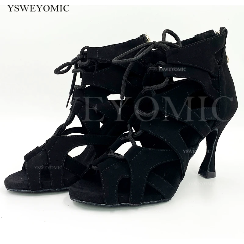 2021 Women Salsa Dance Boots Suede Leather Outsole Soft Thick Insole Comfortable Argentine Tango Latin Dance Shoes 3.5inch