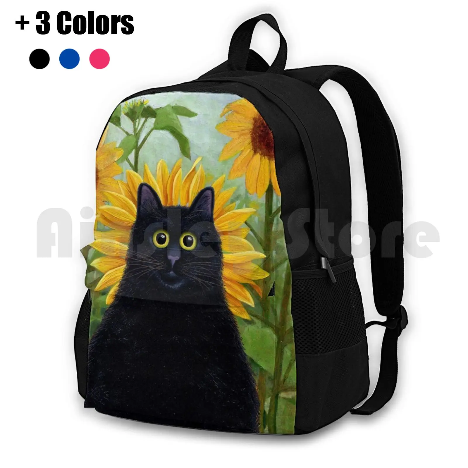 

Dan De Lion With Sunflowers Outdoor Hiking Backpack Riding Climbing Sports Bag Black Cat Cats Sunflowers Dandelion Flowers