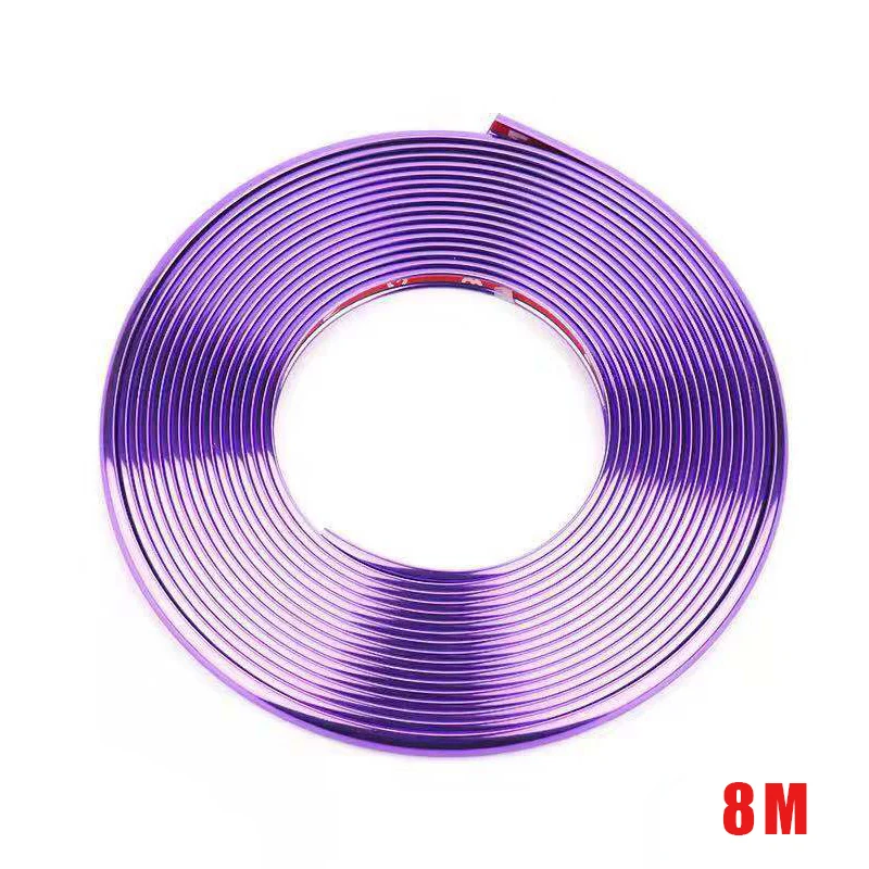 Bright Purple Универсальная защитная полоска для обода автомобиля 8 м, Защитная пленка для края колеса, яркая матовая наклейка для автомобильных колес, защитные накладки для автостайлинга - Цвет: Bright Purple