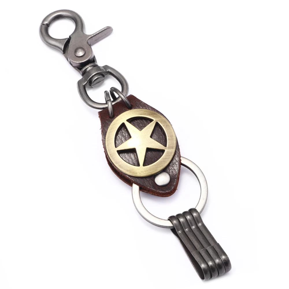 ZG Shape Leather Keychain High-quality Antique Copper Pentagram for Man Women Fashion Punk Male Metal Car&ampDoor key holder | Украшения и