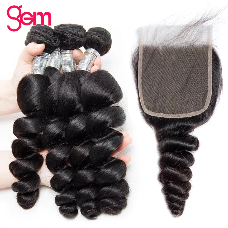Loose Wave Bundles With Closure 4 3 Human Hair Brazilian 30 Inch And | Шиньоны и парики