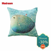 madream nordic style living room decoration pillowcase office cushion cotton linen cartoon pattern blue pillow cover sofa pillow