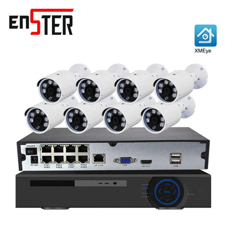 Система видеонаблюдения ENSTER 8 каналов POE 2MP 1080P HD инфракрасная ночное видение |