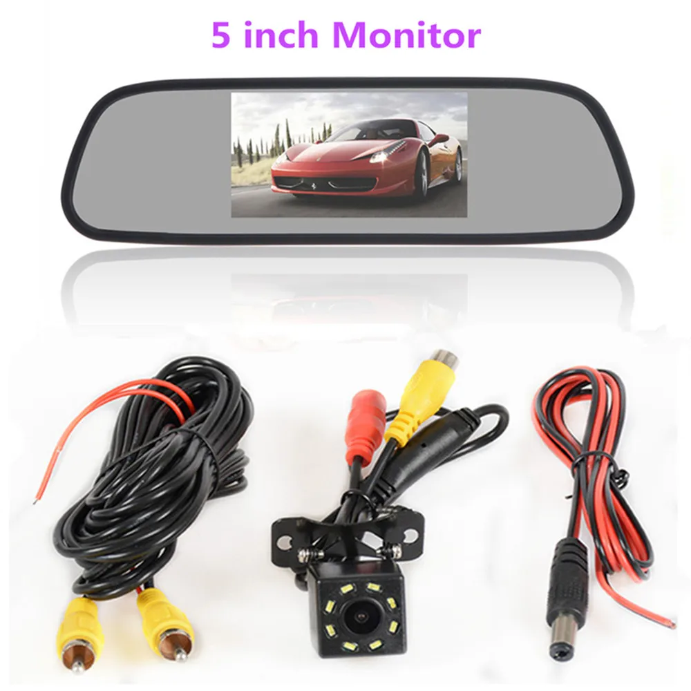 Monitor with cam04 5 дюймов TFT lcd HD800* 480 экран автомобильный монитор зеркало заднего вида парковочный монитор с 2 видео входом, камера заднего вида опционально - Цвет: Monitor with cam04