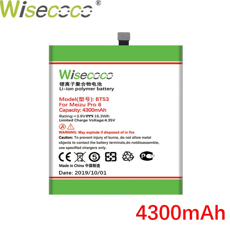 WISECOCO 4300 мАч BT53 батарея для мобильного телефона Mei zu PRO 6 новейшее производство высокое качество батарея+ номер отслеживания