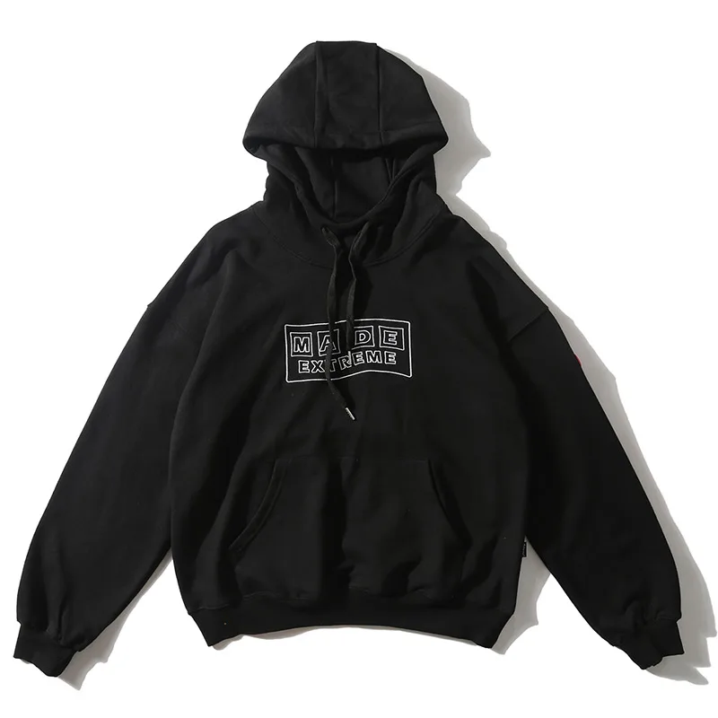 Aolamegs толстовки для мужчин ретро культура печати Толстовка Harajuku Drawstring пуловер с капюшоном мешковатые колледжа стиль пара уличная - Цвет: Black