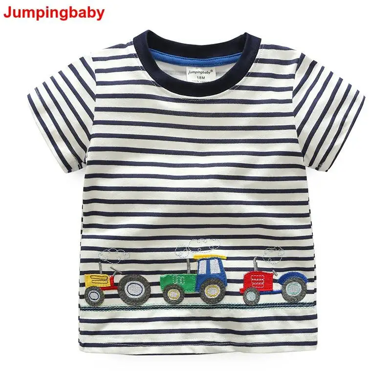 

Детские футболки Jumpingbaby 2019, Детская футболка, летняя одежда для маленьких мальчиков, рубашка в полоску