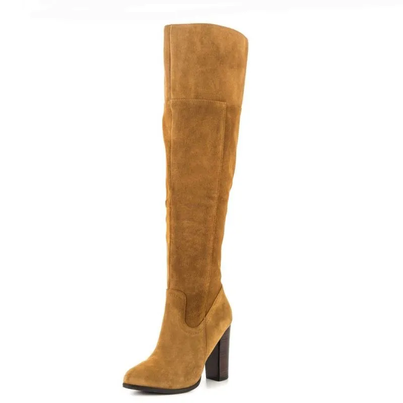 Женские сапоги выше колена из натуральной кожи обувь на высоком каблуке женские