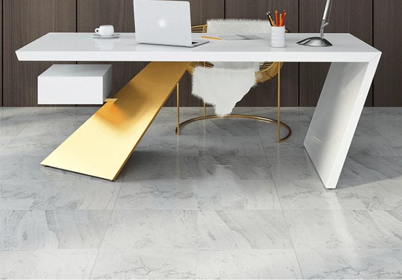 

Simple office boss gold light luxury computer table Nordic leisure bedroom solid wood designer desk home office desk furniture