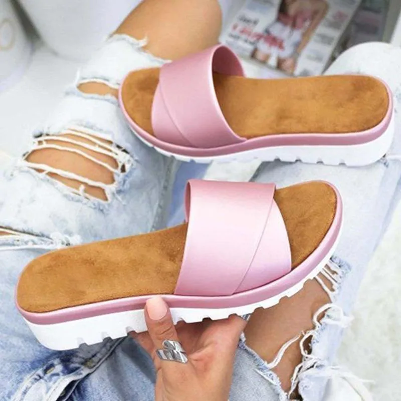 Женские тапочки низкий каблук туфли на платформе летняя обувь женские вечерние