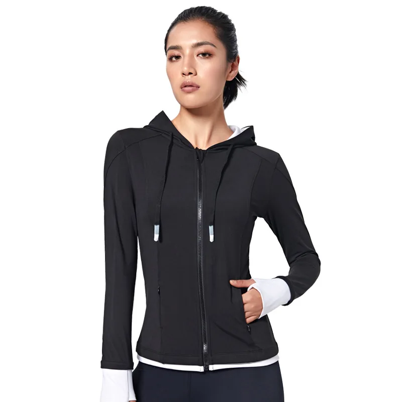 Women Hooded running jacket Long Sleeve Sweatshirt Ladies Yoga Sports Zipper Jacket Fitness Gym Shirts Women's New Arrival 2020 | Спорт и