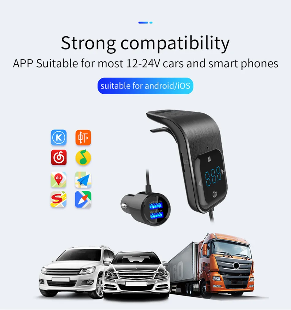 Fm-передатчик Bluetooth автомобильный беспроводной радио адаптер AUX MP3 плеер fm-модулятор с громкой связью двойной USB быстрое зарядное устройство