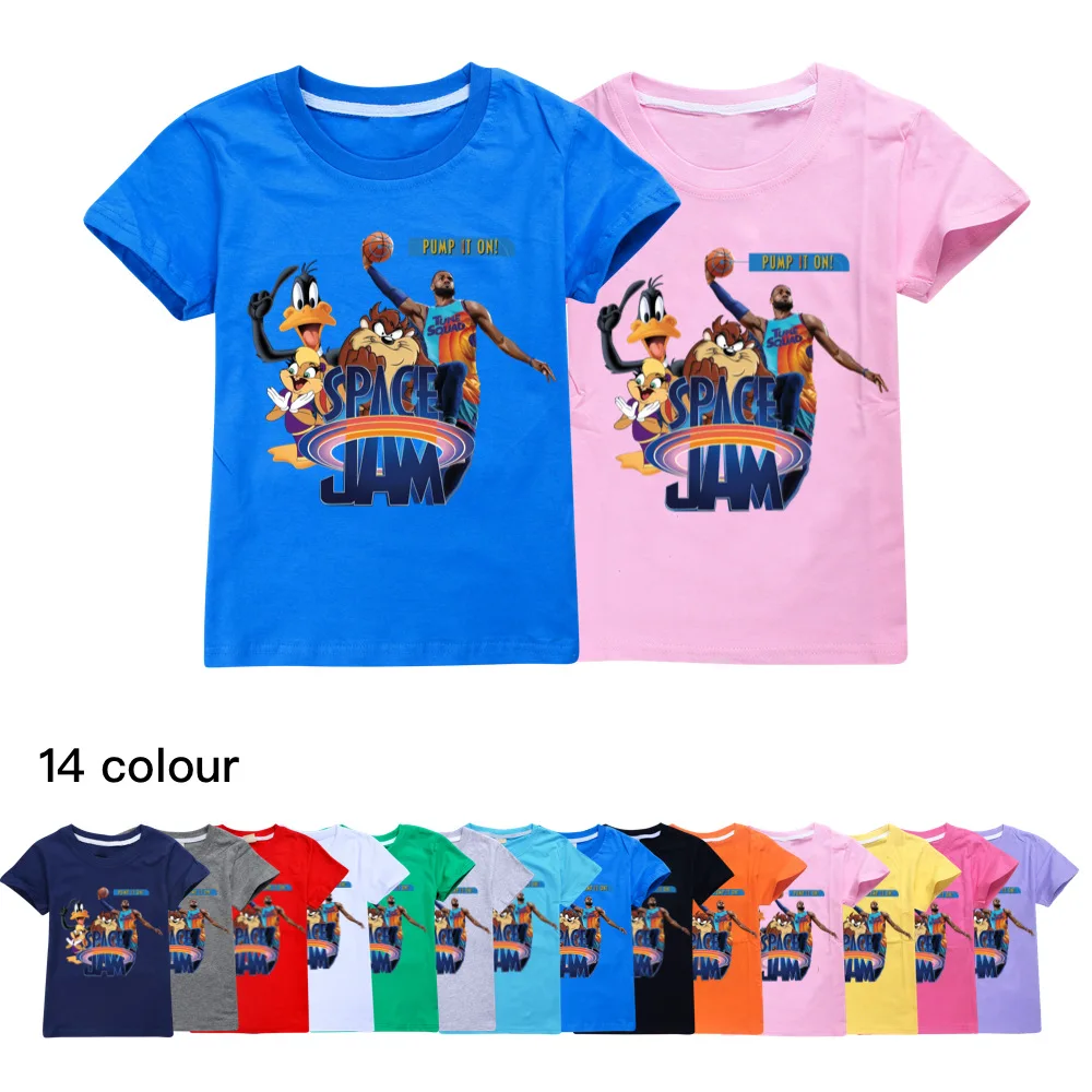 

Футболки для мальчиков, Новинка лета 2021, с принтом космического джема для девочек, женская одежда для подростков, детская одежда, футболки