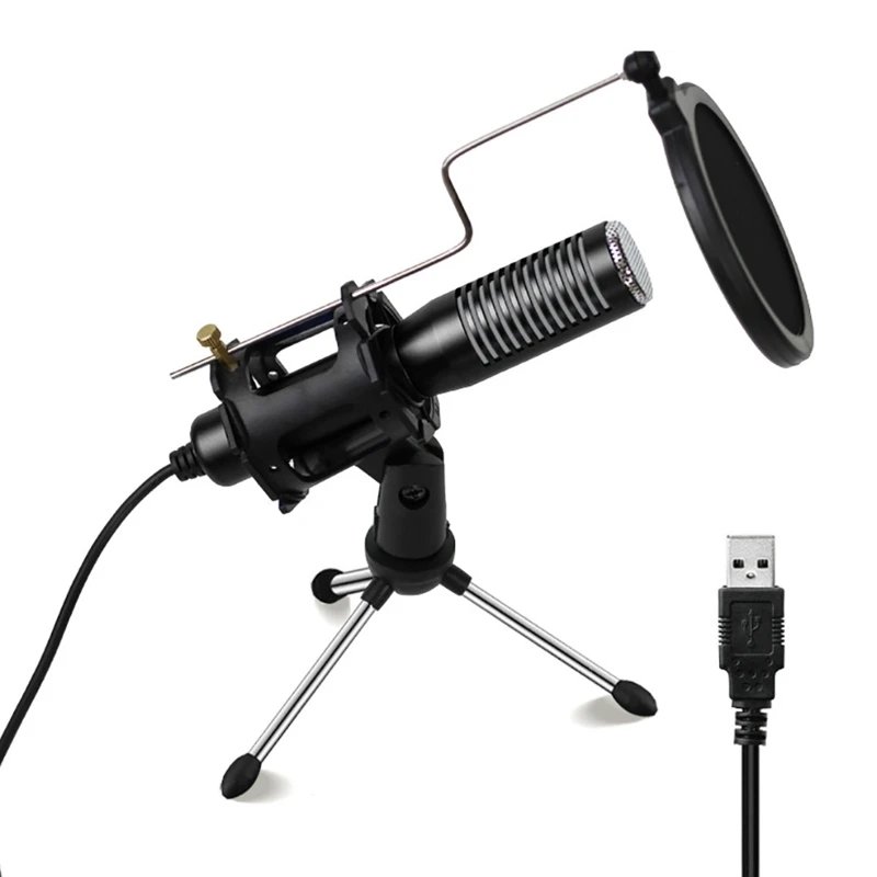 

USB Condenser Microphone Tripod Stand Set Mobile Phone Live Broadcast Omnidirectional Digital Microphone for Recording