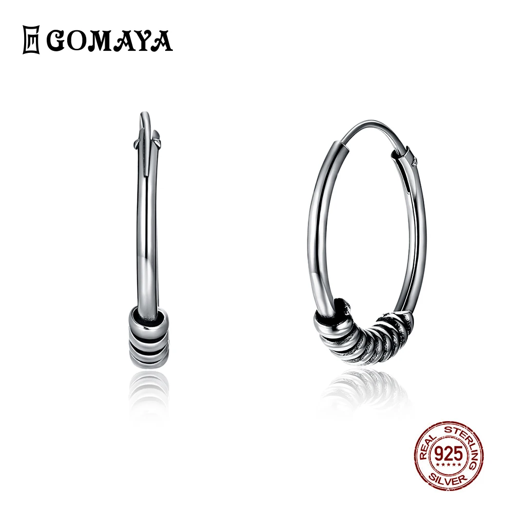 GOMAYA 925 пробы, серебряные винтажные круглые серьги-кольца для женщин, подарок, антикварные ювелирные украшения, ретро цвет, аксессуары