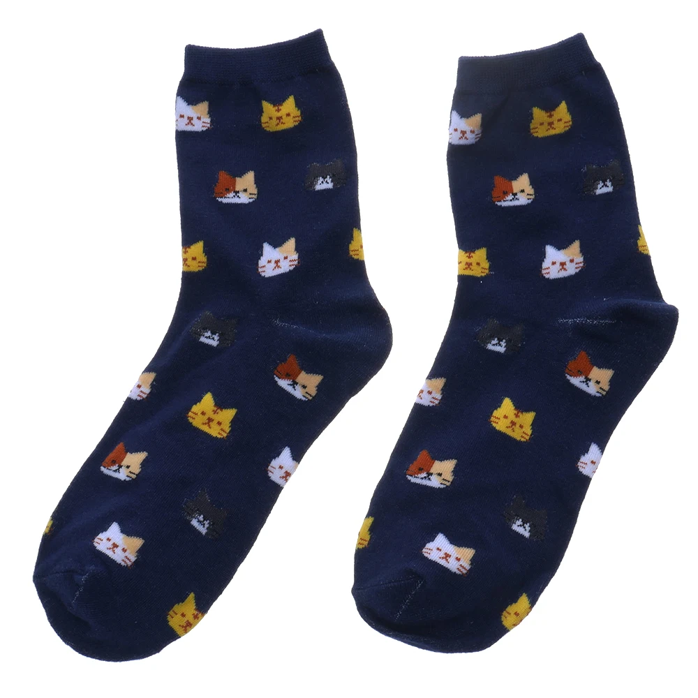 Корейская мода эластичные жаккардовые милые носки с кошачьим лицом женские