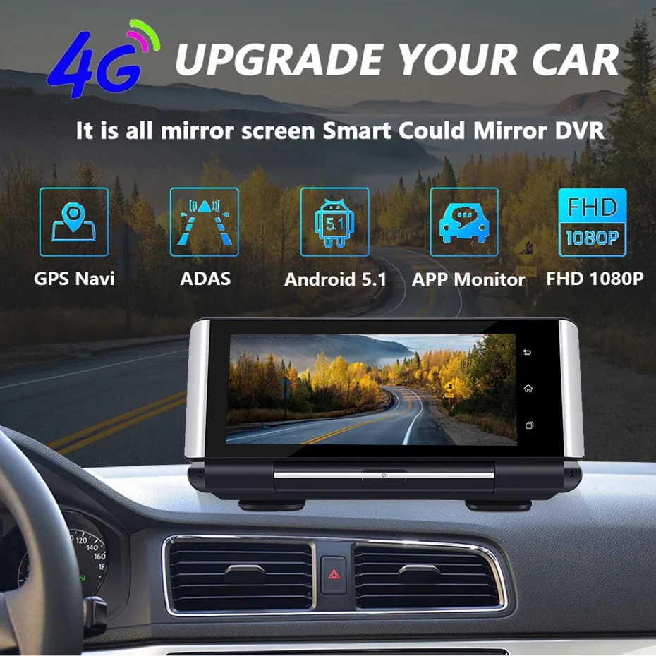 QUIDUX 7 дюймов 4G Видеорегистраторы для автомобилей Камера GPS FHD 1080P Android 5 1 Dash Cam