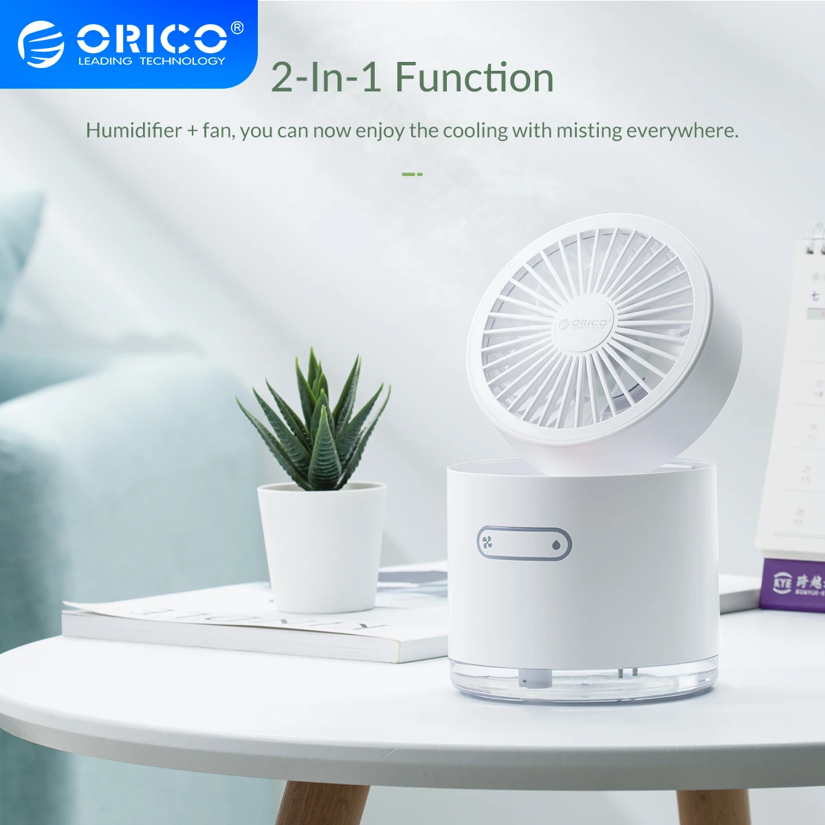 

ORICO USB Cooling Summer Fan USB Air humidifier Adjustable Desk LED Fan 3 Speed Rechargeable for Office Home Outdoor