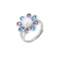 meibapj new arrival natural freshwater pearl flower ring real 925 sterling silver fine wedding jewelry for women