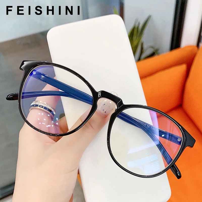 

Feishini Anti Blue Light Protector Glasses Blocking Filter Reduces Eyewear Strain Clear Gaming Computer Glasses Women Oval