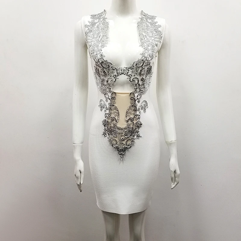 Новое поступление, Бандажное платье из вискозы с глубоким V-образным вырезом, 7 цветов, белое, черное, платье с вырезами и блестками, весеннее ... от AliExpress RU&CIS NEW