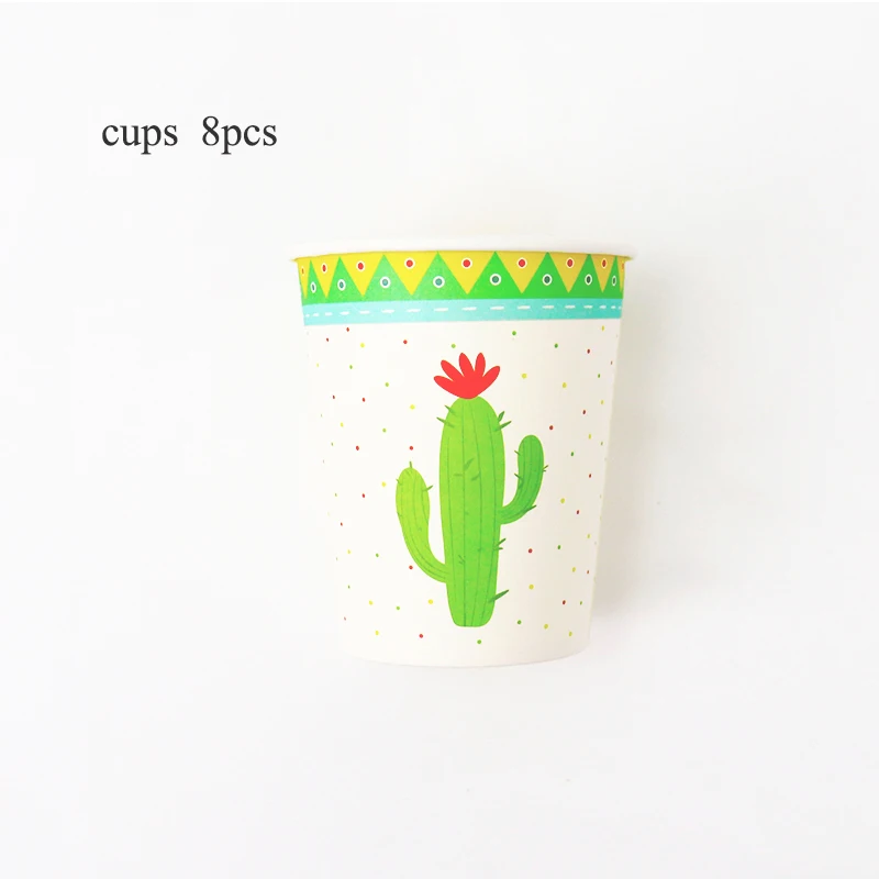 cups 8pcs Кактус лама вечерние скатерти одноразовая посуда Альпака бумажные тарелки и стаканы дети день рождения, детский душ вечерние украшения - Цвет: cups 8pcs