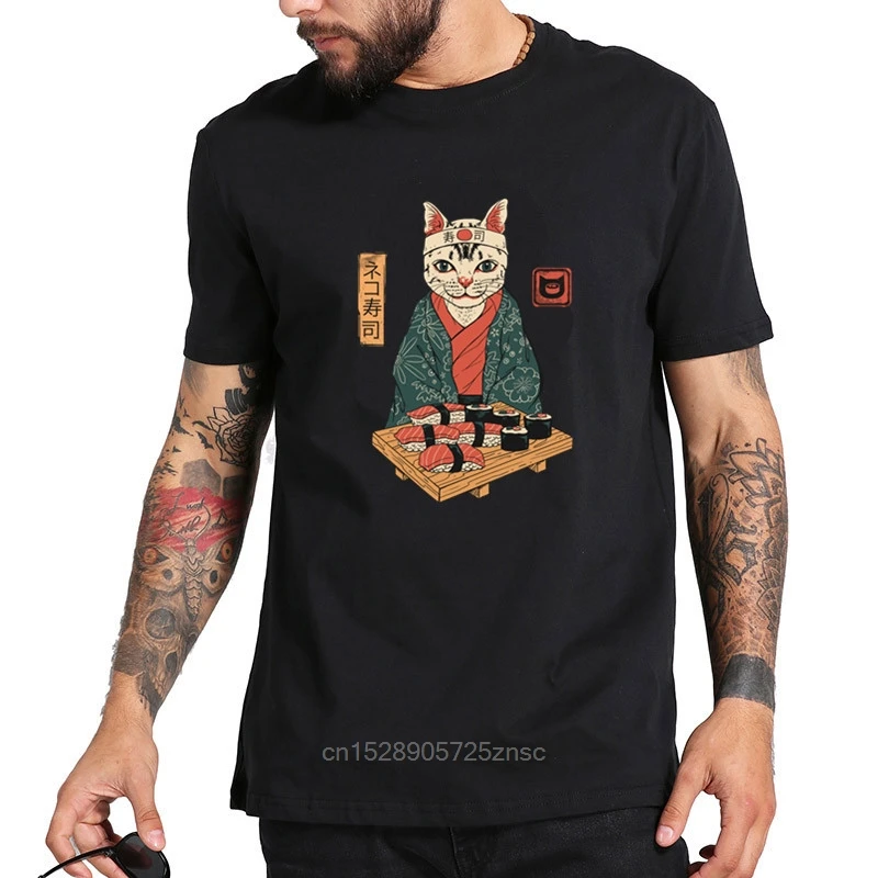 Футболка с принтом Neko Sushi Bar CAT японская культура брендовая уличная одежда в
