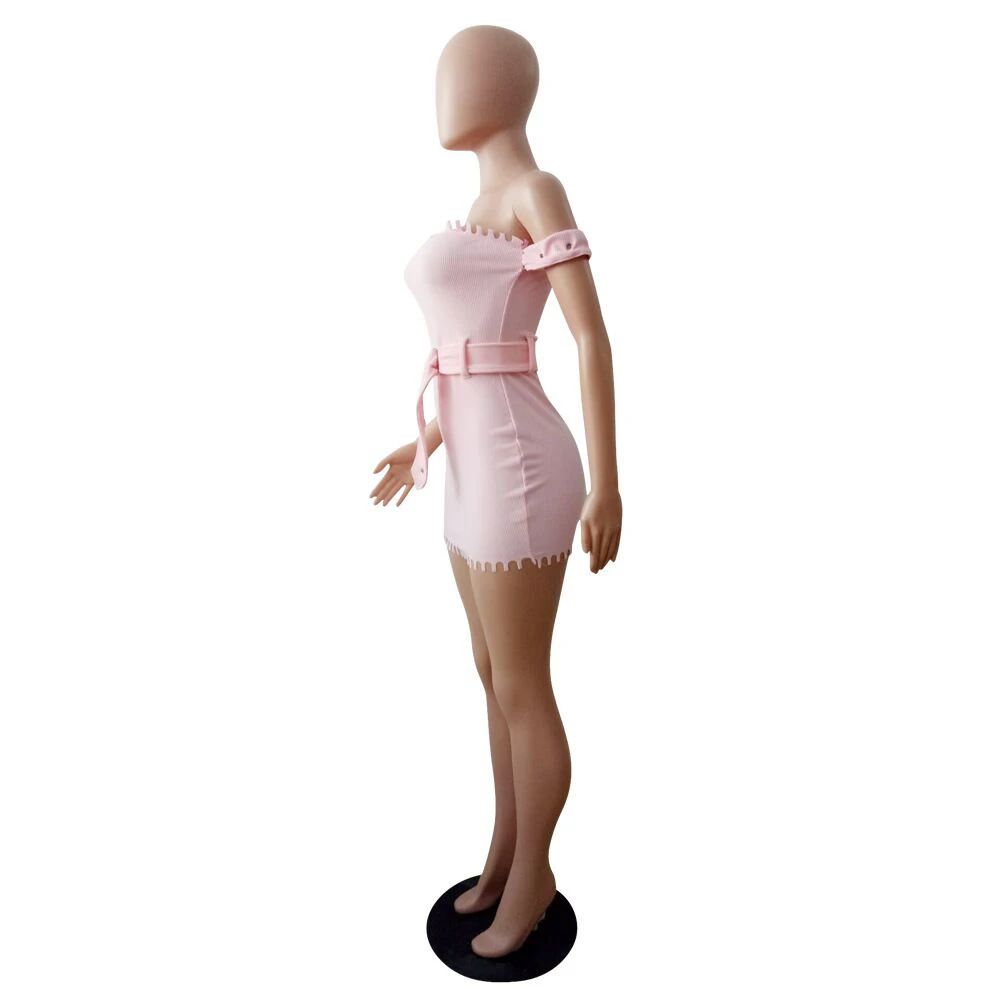 Bkld ярко розовый короткий рукав Для женщин плеча ремень обтягивающее платье мини