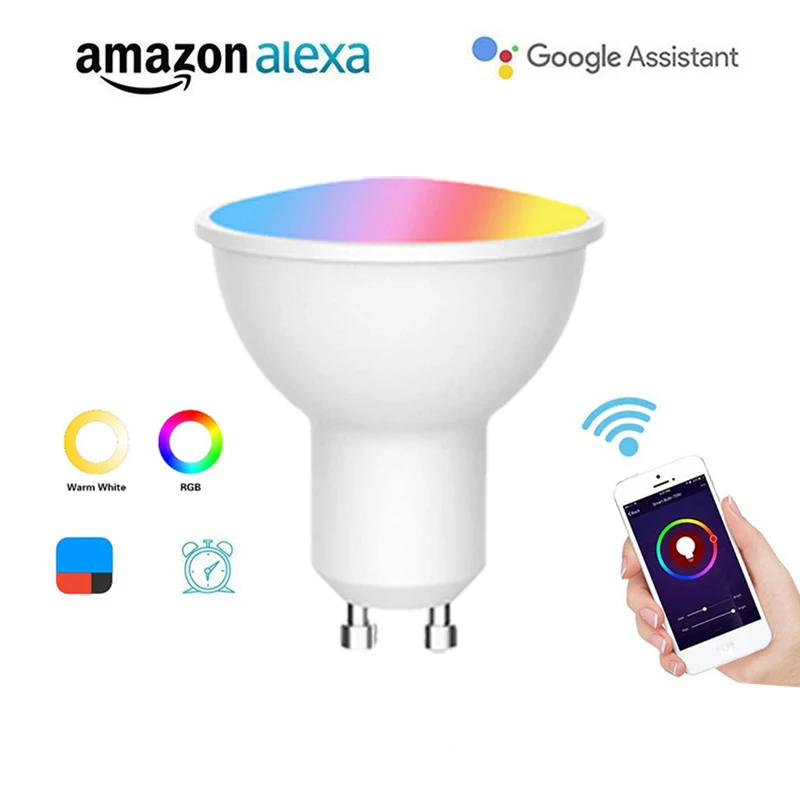 

Умная лампа Gu10 с Wi-Fi, 5 Вт, RGB + CW, с таймером и регулировкой яркости