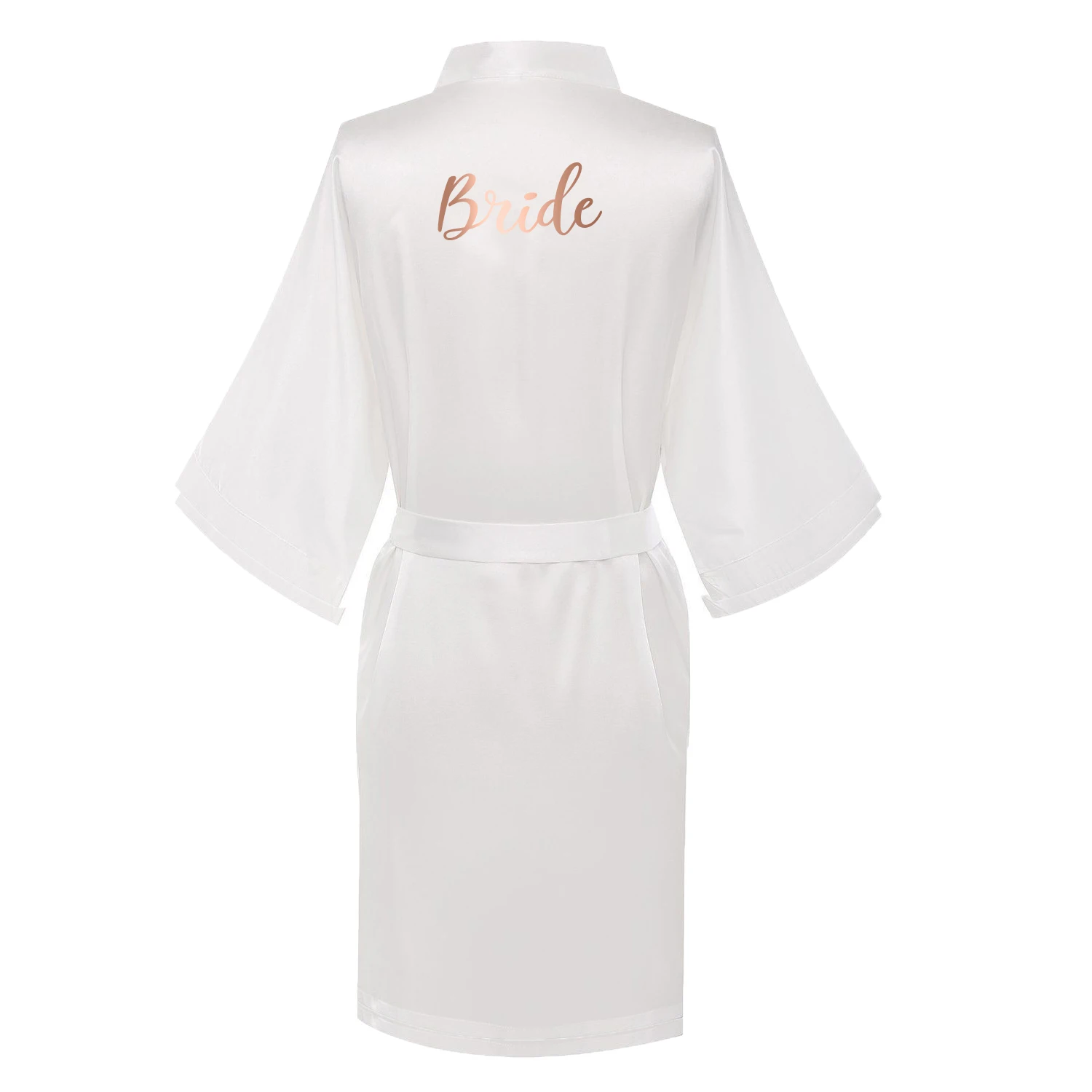 White Bride Owiter Satin Silk Robes Plus Size Bride Bridesmaid Robe Wedding Bathrobe Gown Women dressing Sleepwear Maid of Honor Rose Gold - Цвет: White Bride