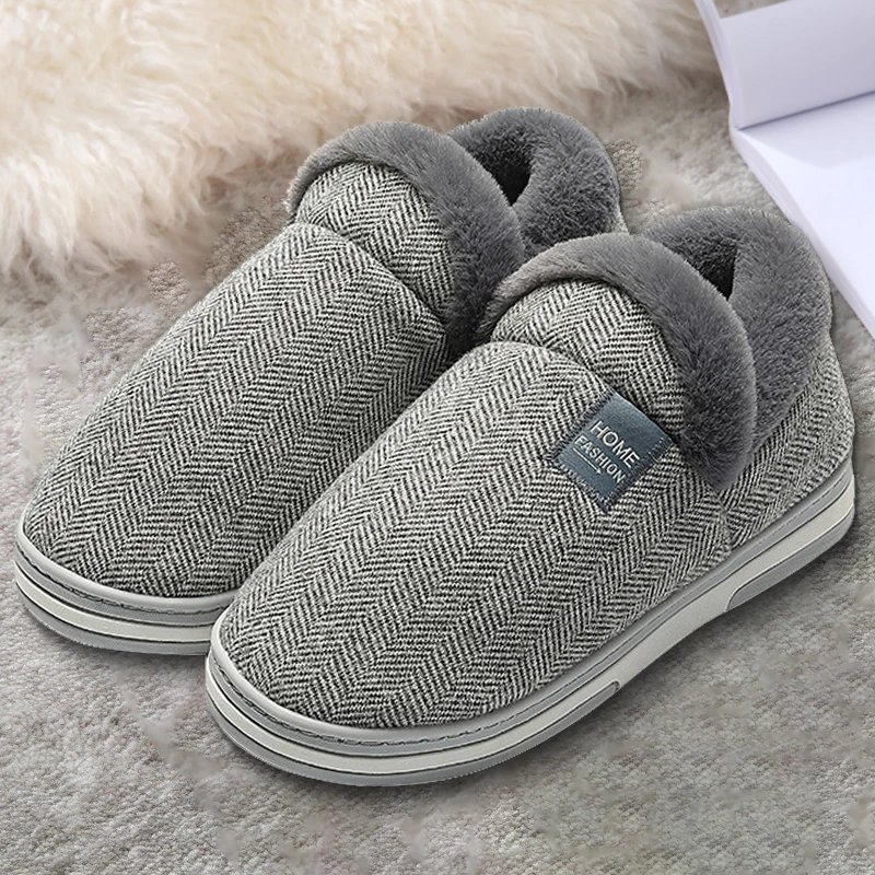 

Warm Home Slippers for Men Winter Furry Short Plush Man Slippers Non Slip Bedroom Slippers Couple Soft Indoor Male Shoes