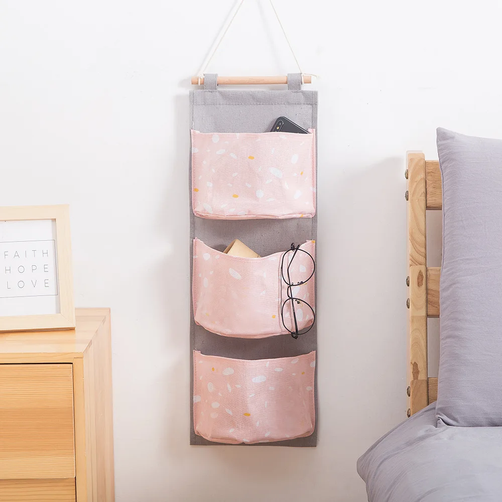

Hanging Storage Bag Wall Mounted Wardrobe Sundries Hanging Bag Container Fabric Cotton Pouch Sundries Hanging Organizer
