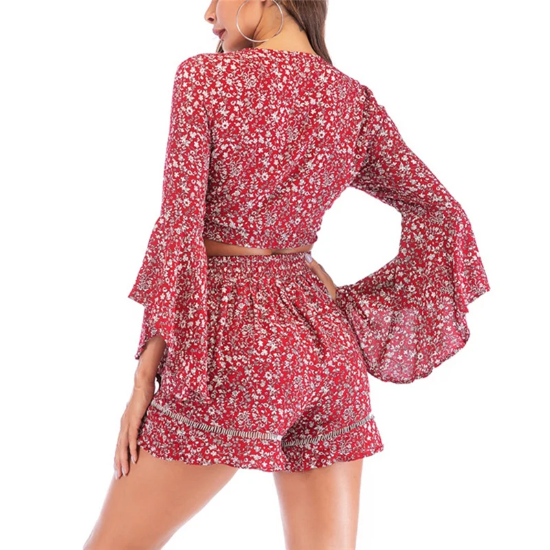

2021 New Women Floral Chiffon Beach Clothing Knotted Cardigan Elastic Shorts Summer Casual Garments Women's Sexy Sets Top