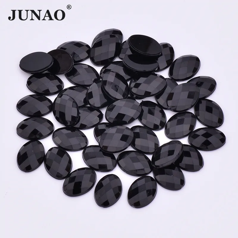 

JUNAO 100pcs 18*25mm Black Color Big Oval Rhinestones Flatback Acrylic Gems Glue On Clear AB Crystals Stones for DIY Garment