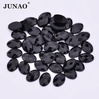 junao 100pcs 1825mm black color big oval rhinestones flatback acrylic gems glue on clear ab crystals stones for diy garment