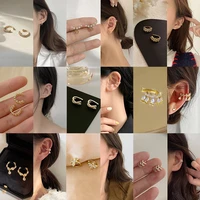 fashion gold leaf clip earring for women without piercing puck rock vintage crystal ear cuff girls jewerly gifts