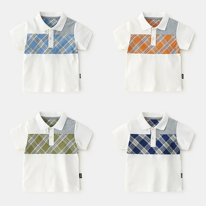 Boys Polo Shirt Plaid White Short Sleeve Shirts For Children School Baby Clothes |