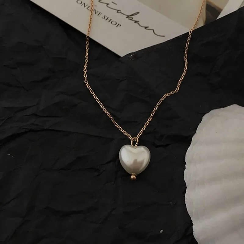 Korean Cool Style Three-dimensional Love Pearl Necklace Simple Sweet Girl Heart Shape Pendant | Украшения и аксессуары