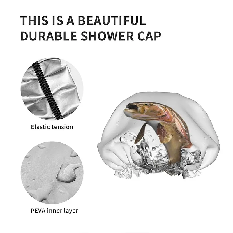

Rainbow trout diving pattern shower cap adjustable elastic band fashion women's shower cap with long thick hair