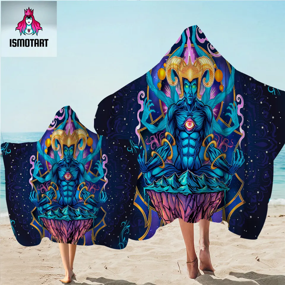 Psychedelic Microfiber Bath Towel With Hood Blue Wearable Be