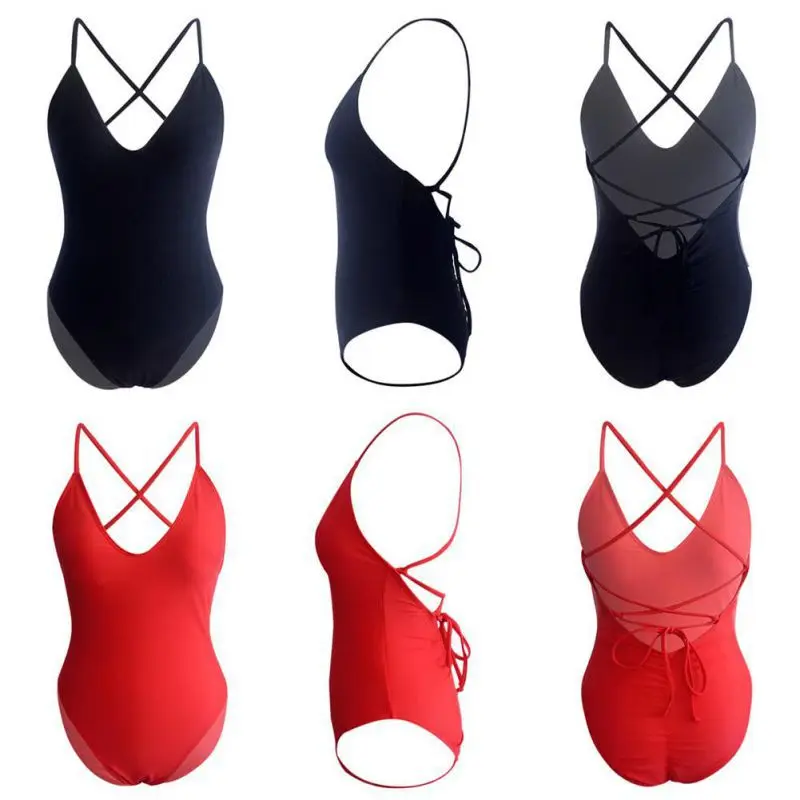 Чудесно! Женский сексуальный цельный купальник с открытой спиной Одноцветный