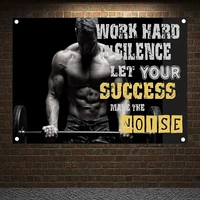 work hard in silence let your success motivational workout posters exercise bodybuilding fitness banners wall art flag gym decor