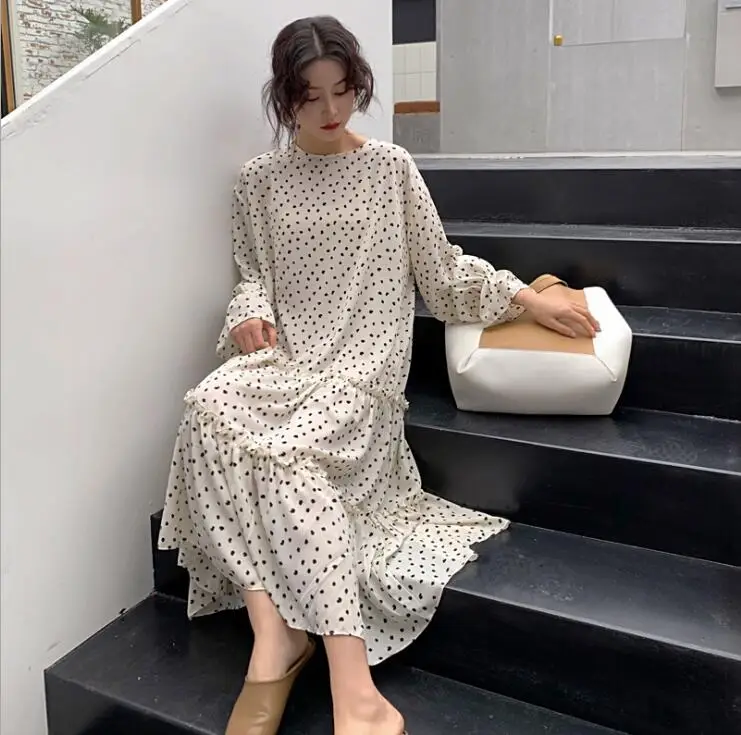 2019 Новое поступление весеннее платье для беременных милое в горошек большого