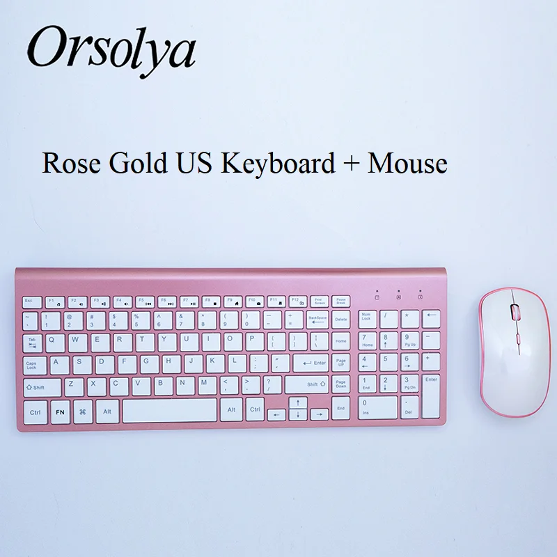 Rose gold-US 2,4G перезаряжаемая беспроводная клавиатура и мышь комбо компактная Бесшумная испанская клавиатура и 2400 dpi высокоточная мышь - Цвет: Rose gold-US