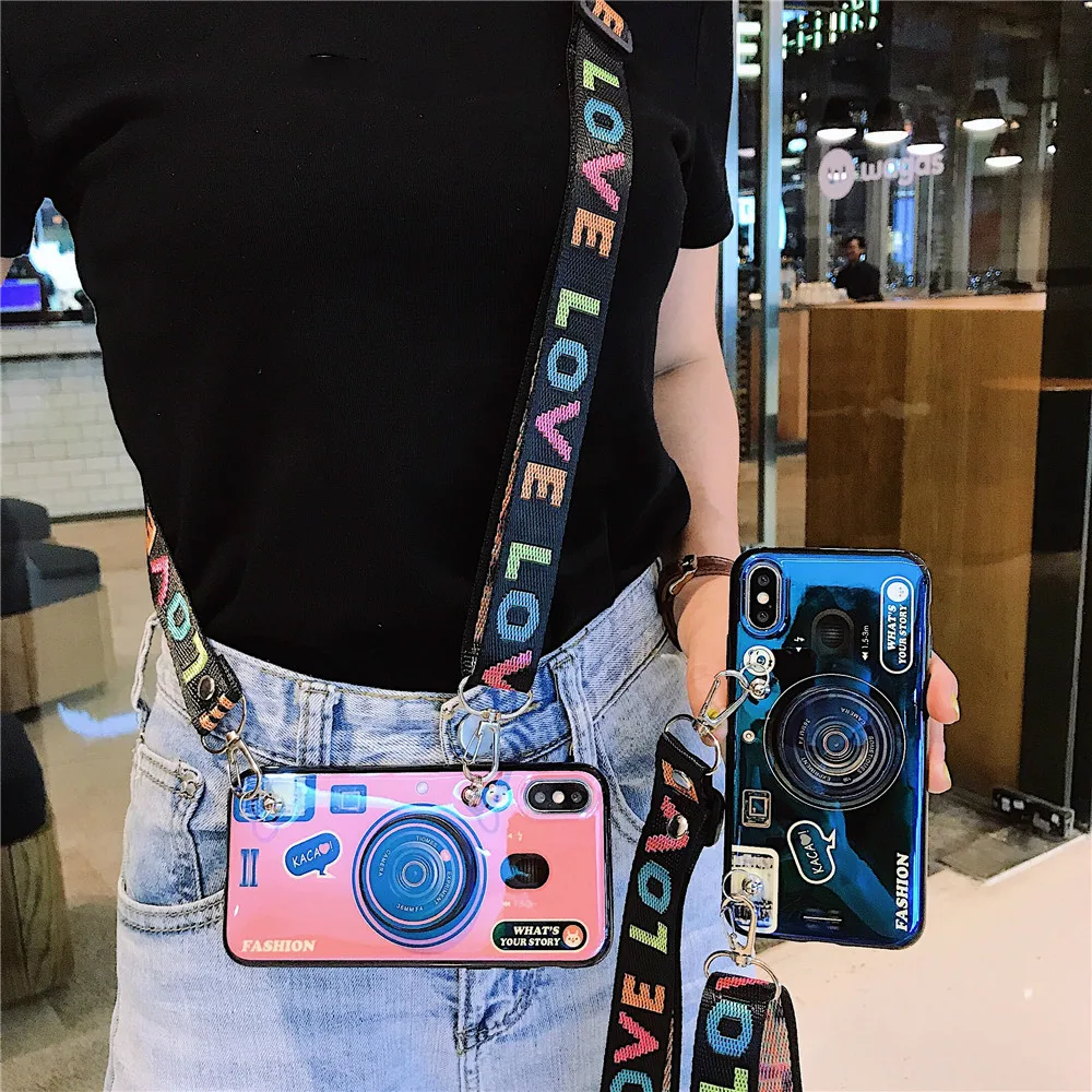 Retro 3D Camera phone case For xiaomi mi 10T 11 MAX 3 pro A1 6X Play redmi Note 9 10 9s 10s GO Stand Holder Lanyard Silicon | Мобильные